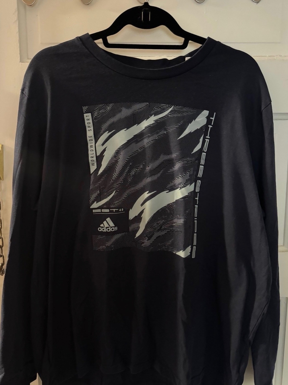 Adidas Men's Long Sleeve Training Top T-shirt Cotton Navy Blur Size XL